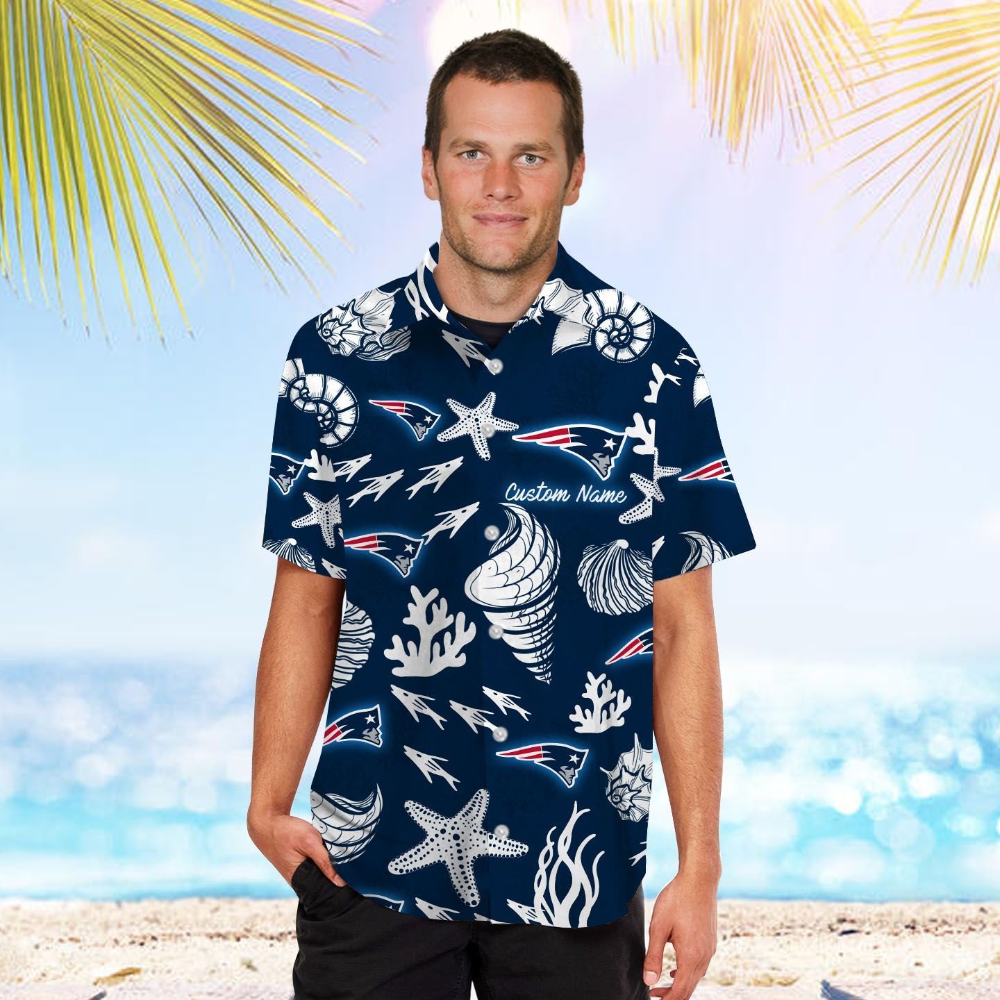 New England Patriots Custom Name Men Women Short Sleeve Button Up Tropical Aloha Hawaiian Shirts For Men Women