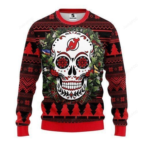 New Jersey Devils Skull Ugly Christmas Sweater All Over Print
