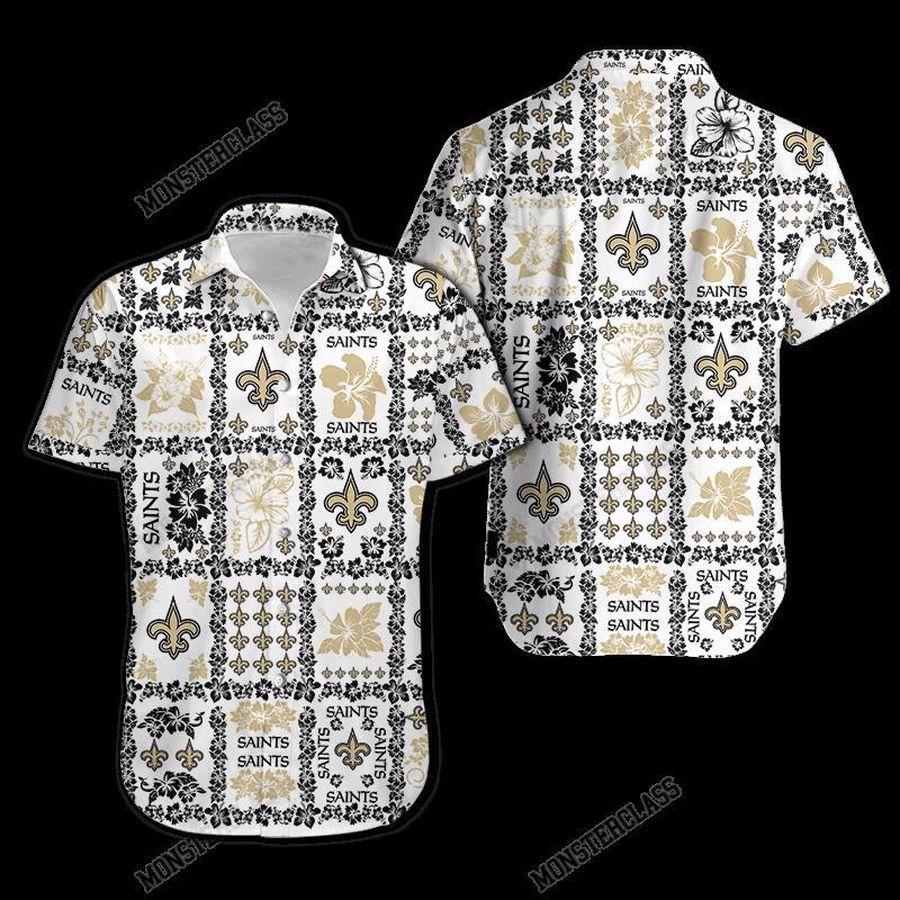 New Orleans Saints Hibiscus Hawaiian Shirt Short