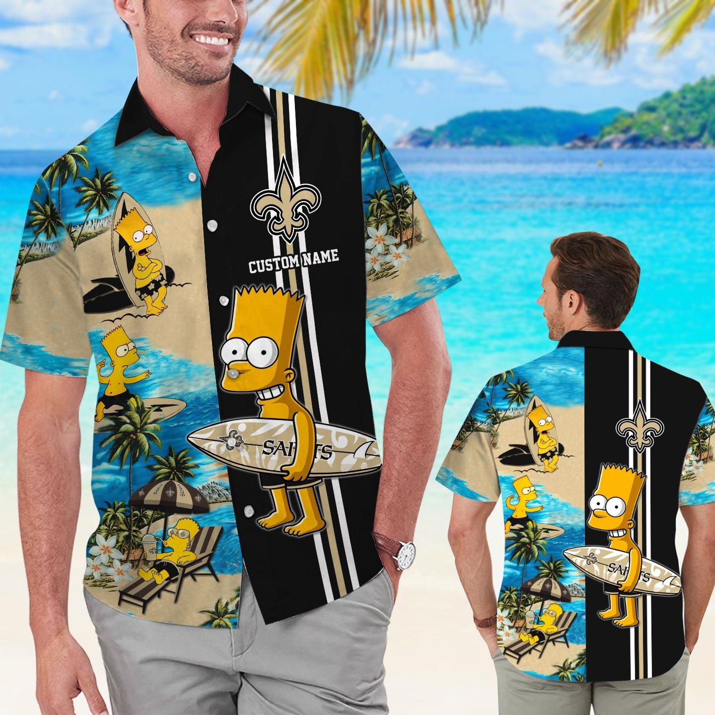 New Orleans Saints Simpsons Custom Name Short Sleeve Button Up Tropical Aloha Hawaiian Shirts For Men Women