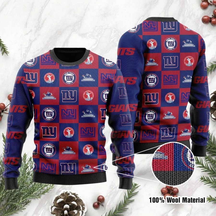 New York Giants Logo Checkered Flannel Ugly Christmas Sweater Ugly