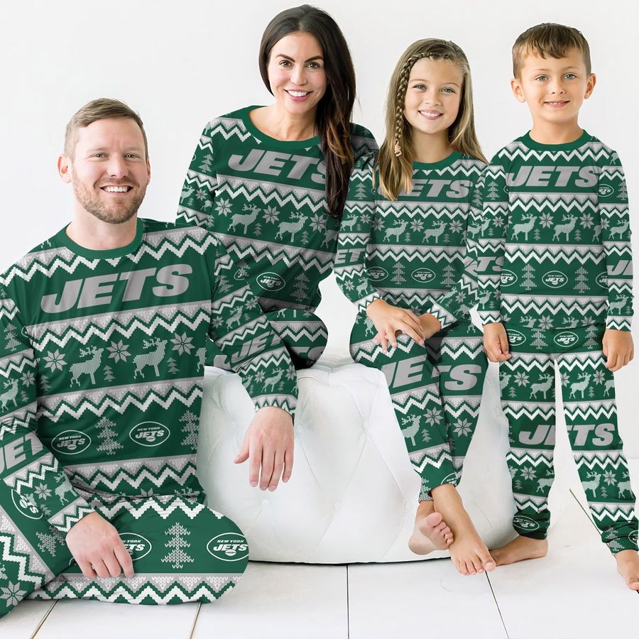 New York Jets Best Holiday Matching Family Christmas Pajamas Ugly