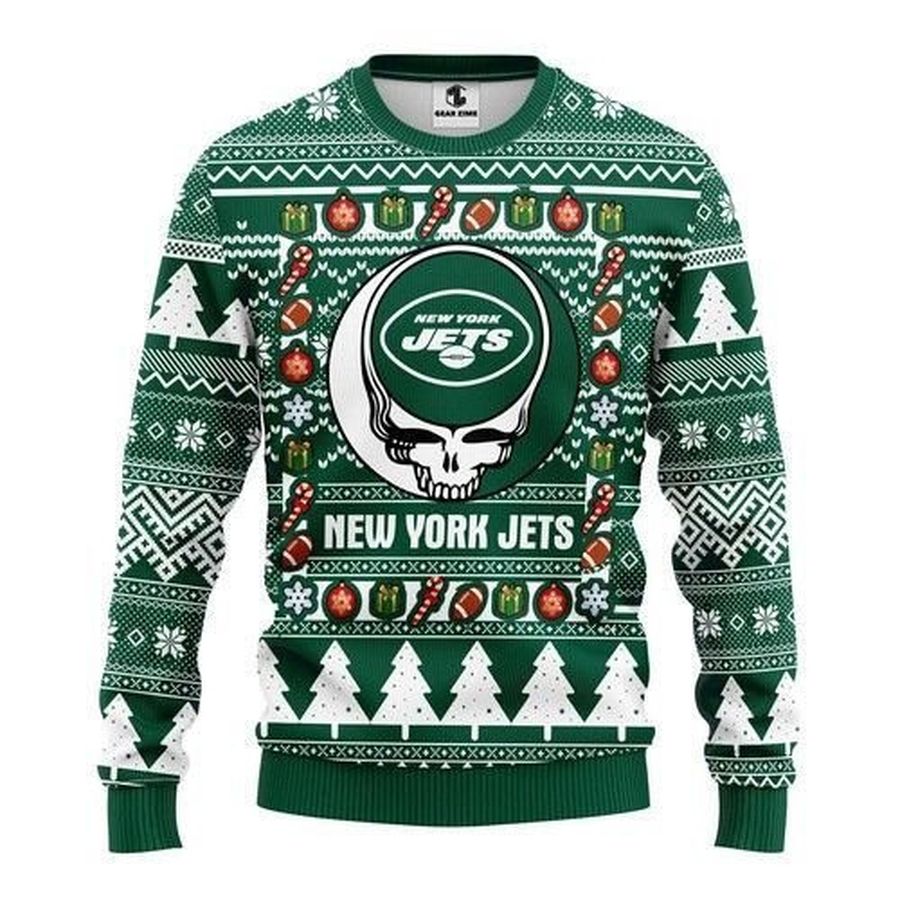 New York Jets Grateful Dead Ugly Christmas Sweater All Over