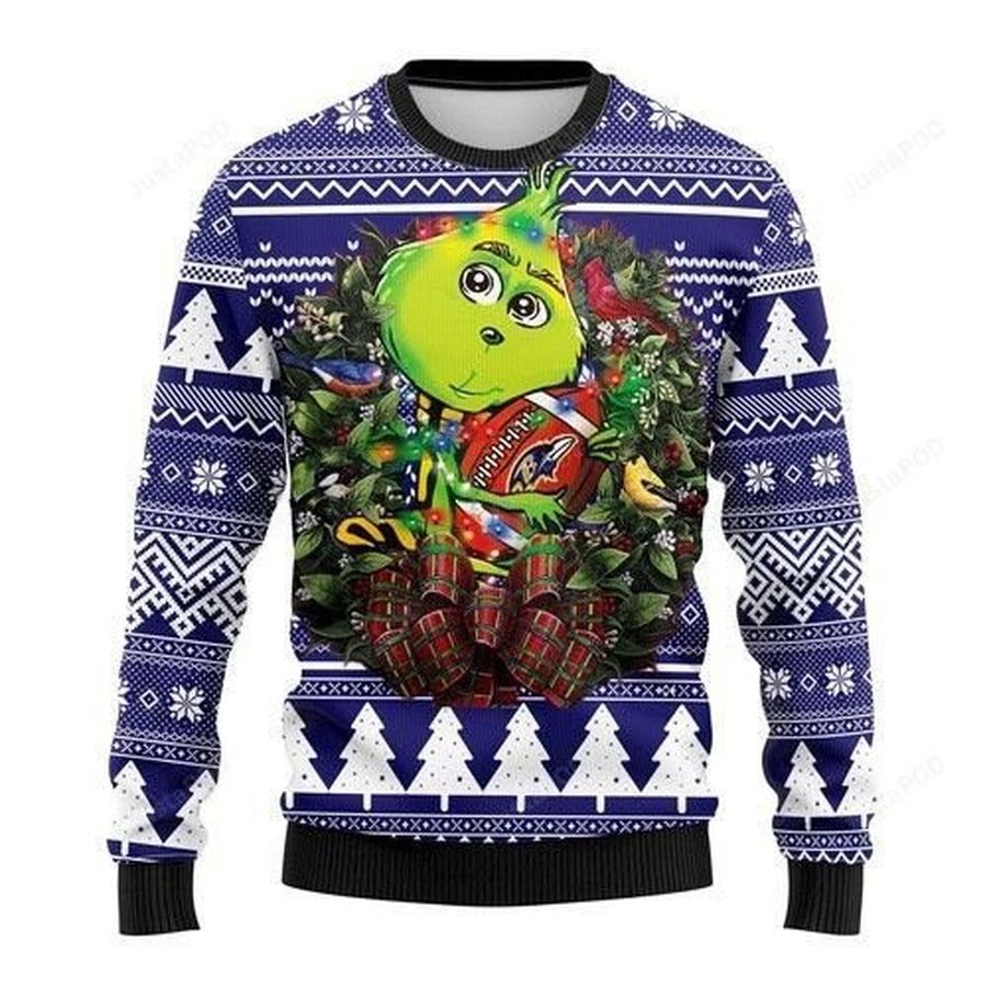 Nfl Baltimore Ravens Grinch Hug Ugly Christmas Sweater All Over