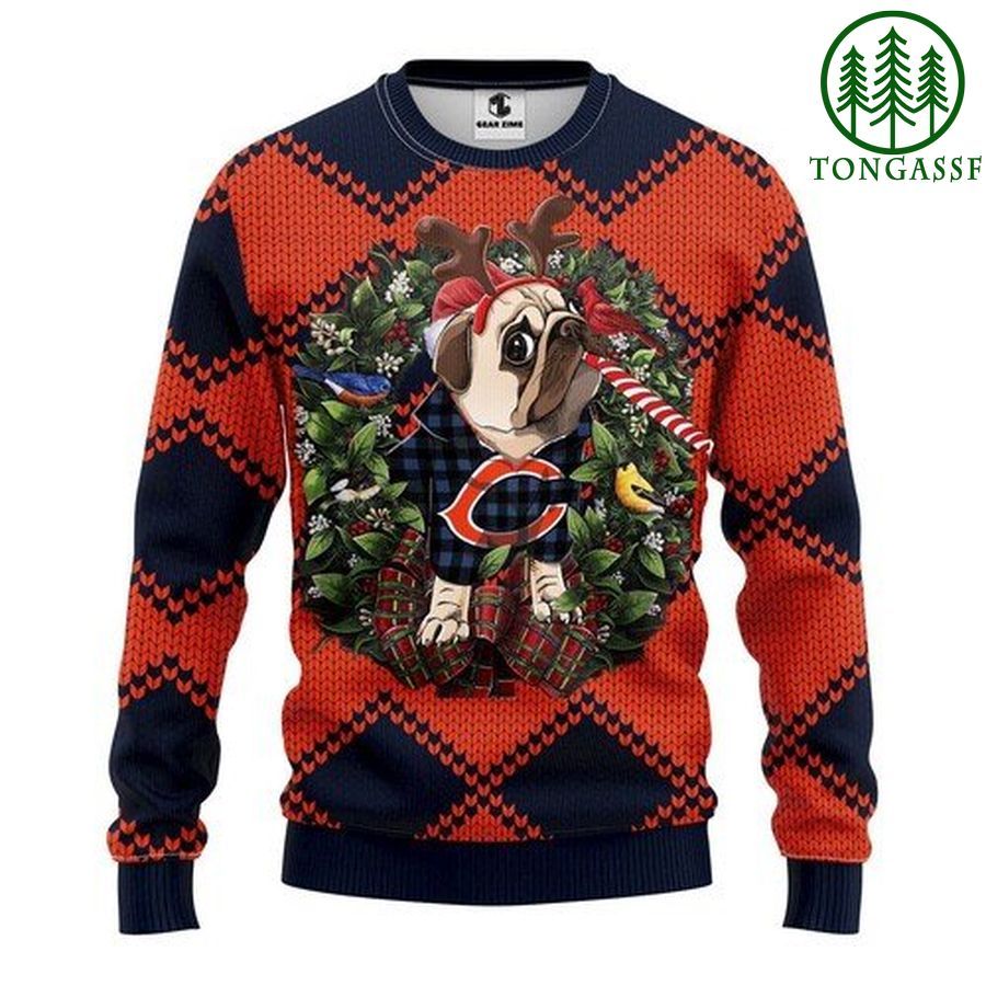 Nfl Chicago Bears Pug Dog and Candy Cane Christmas Ugly Sweater