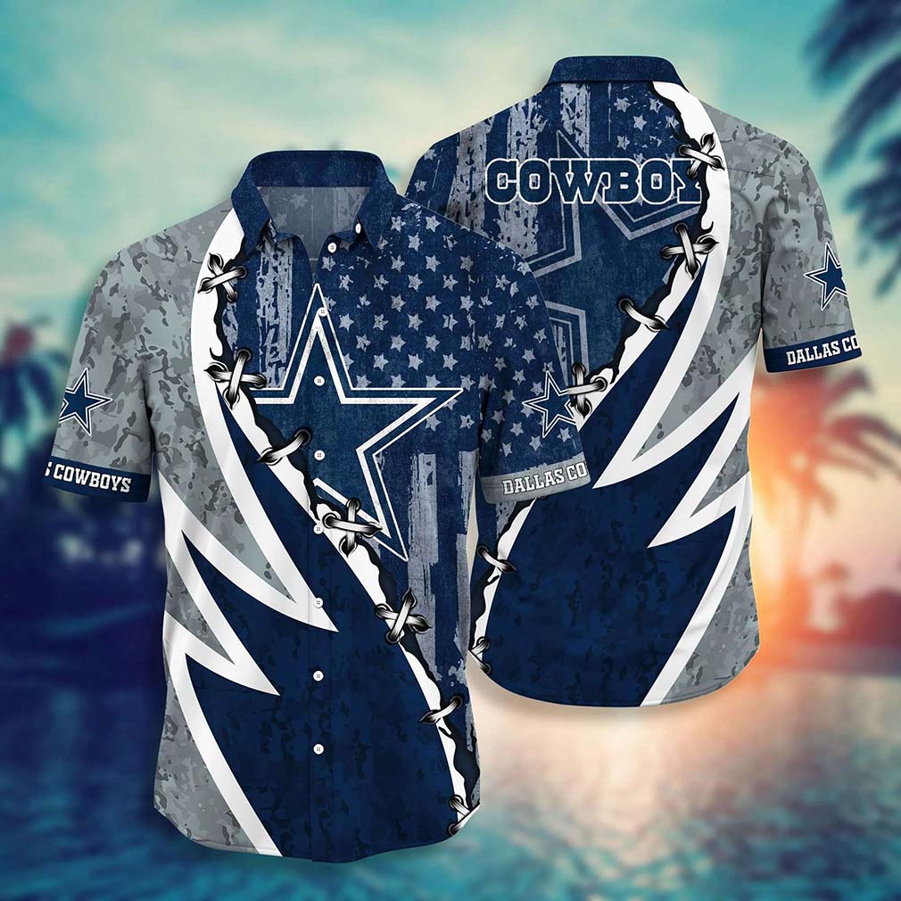 NFL Dallas CowboysHawaiian Shirt And Short, Graphic American Flag Print This Summer Best Gift For Fans
