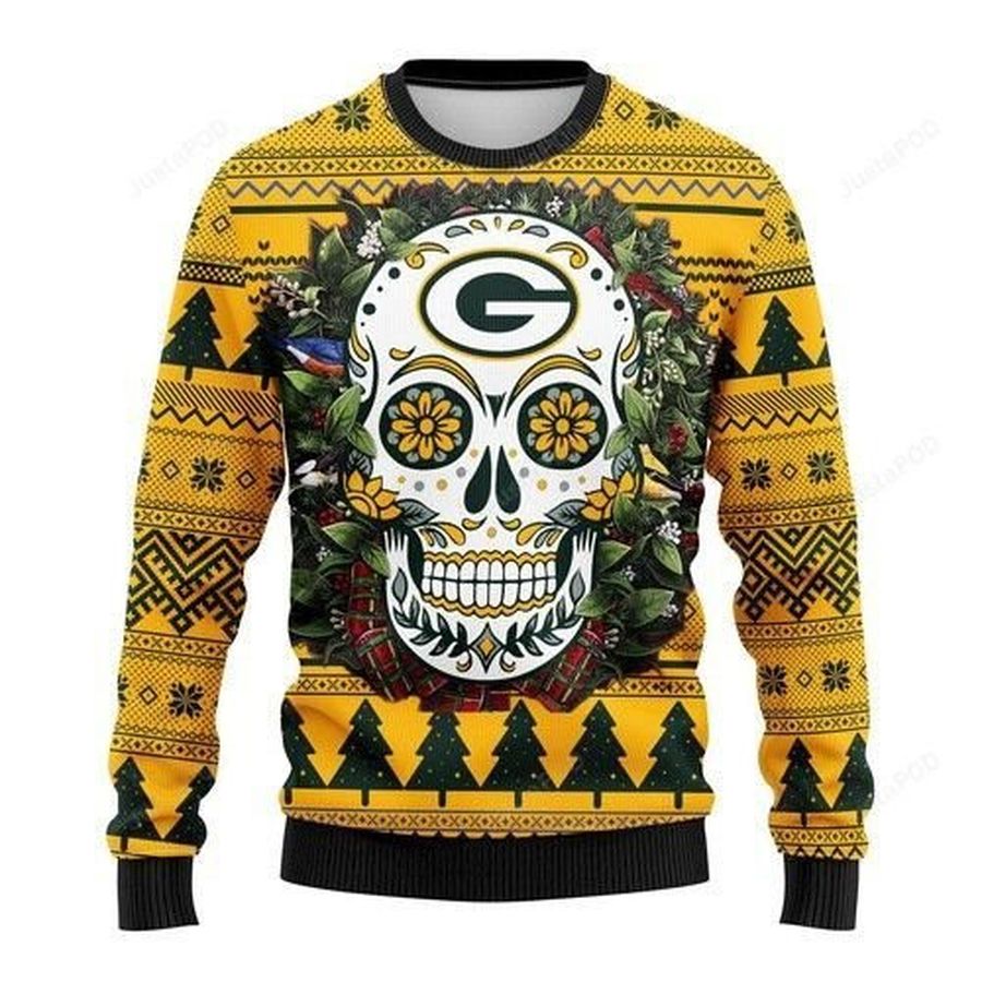 Nfl Green Bay Packers Skull Flower Ugly Christmas Sweater All