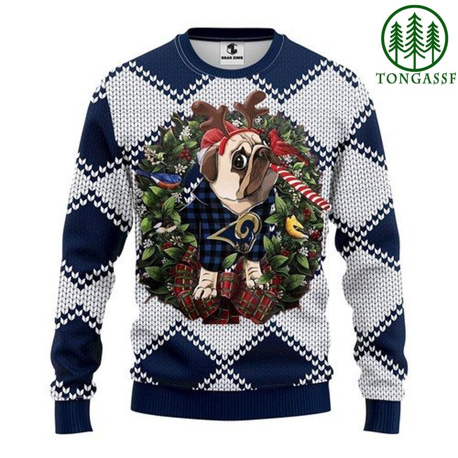Nfl Los Angeles Rams Pug Dog and Candy Cane Christmas Ugly Sweater