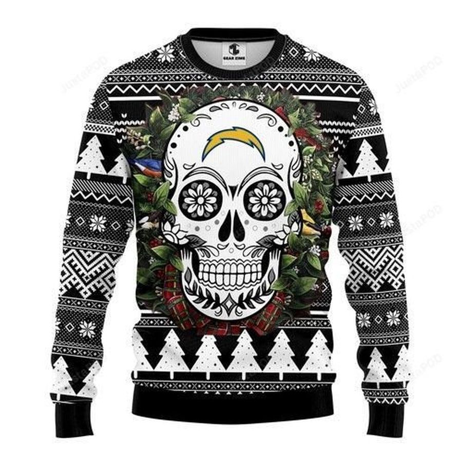 Nfl San Diego Chargers Skull Flower Ugly Christmas Sweater All