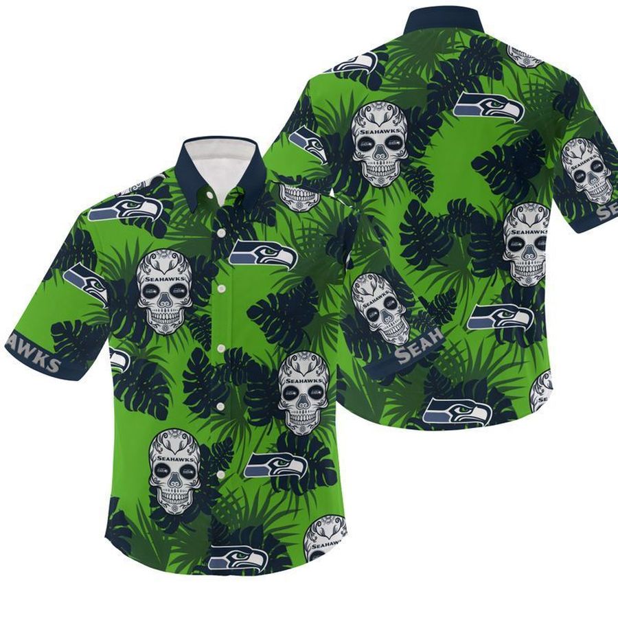 NFL Seattle Seahawks Candy Skulls Gift For Fan Hawaiian Graphic Print Short Sleeve Hawaiian Shirt 3 H97