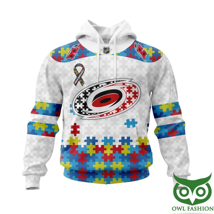 NHL Carolina Hurricanes Autism Awareness Custom Name Number white puzzle hoodie sweatshirt