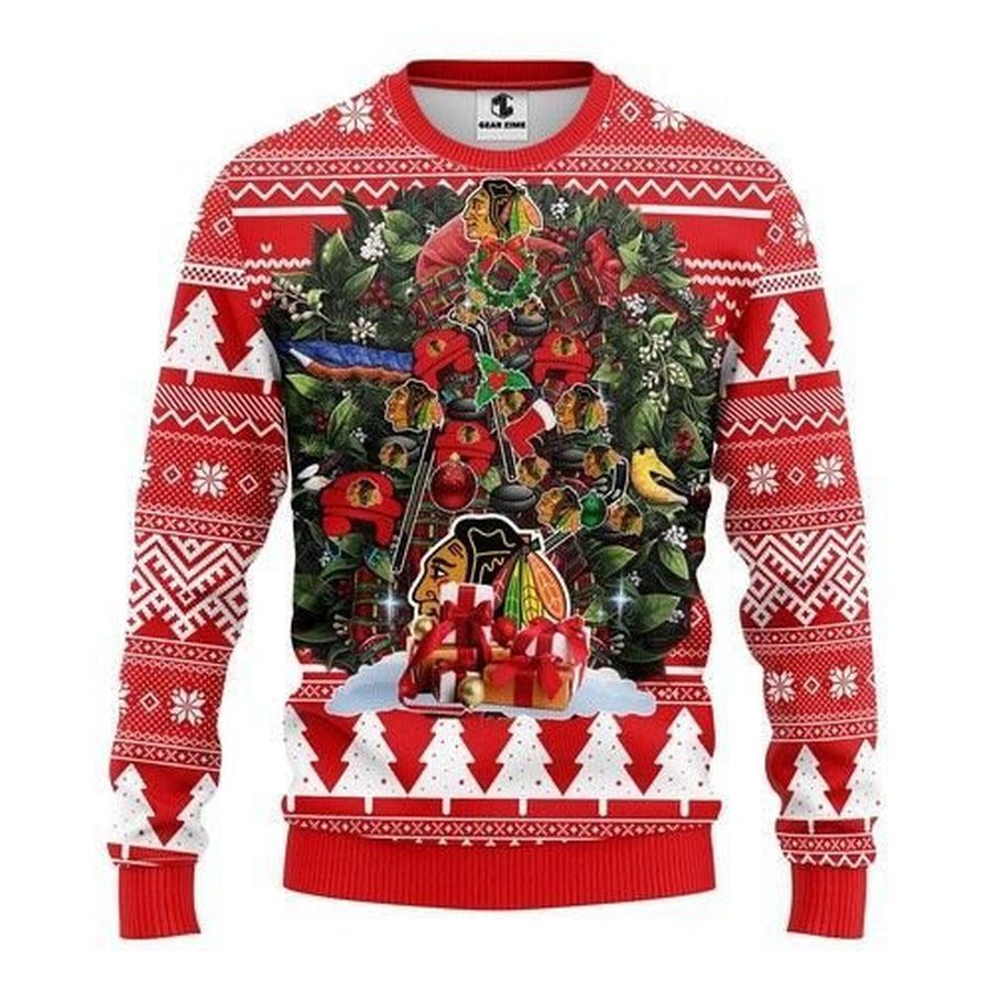 Nhl Chicago Blackhawks Tree Christmas Ugly Christmas Sweater All Over
