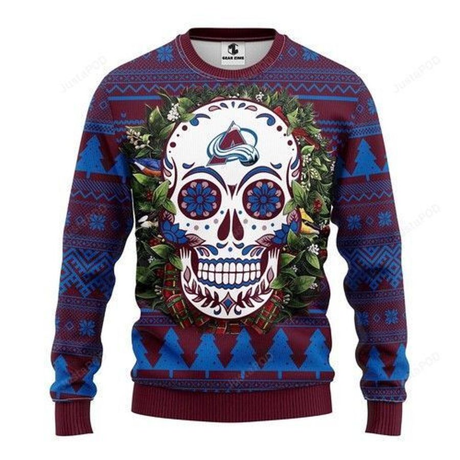 Nhl Colorado Avalanche Skull Flower Ugly Christmas Sweater All Over