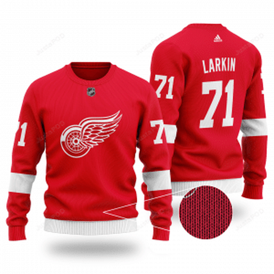 NHL Detroit Red Wings Larkin 71 Red Wool Ugly Sweater.png