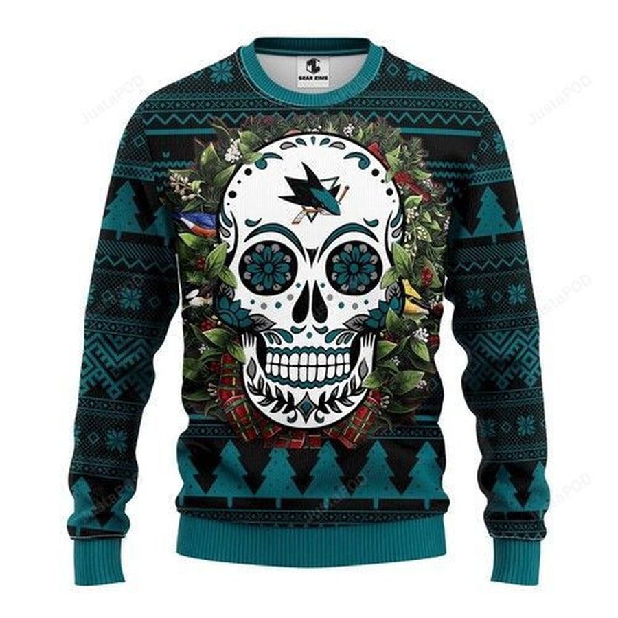 Nhl San Jose Sharks Skull Flower Ugly Christmas Sweater All