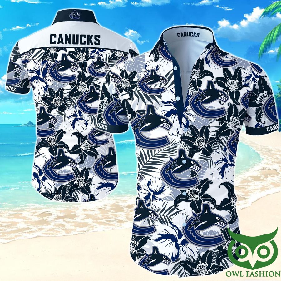 NHL Vancouver Canucks White and Sapphire Flowers Hawaiian Shirt