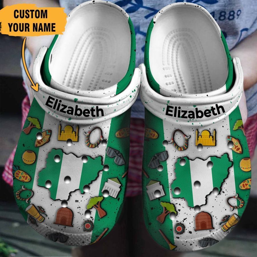 Nigeria Flag Symbols Gift For Fan Classic Water Rubber Crocs Crocband Clogs, Comfy Footwear