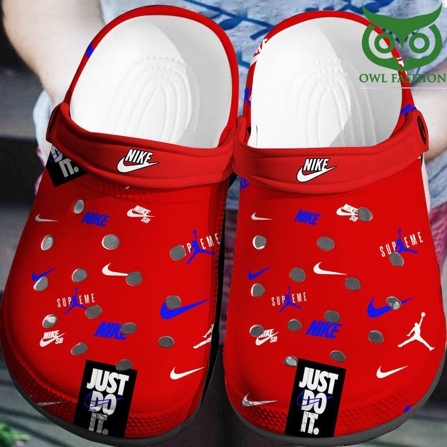 Nike just do it basic red crocs slippers
