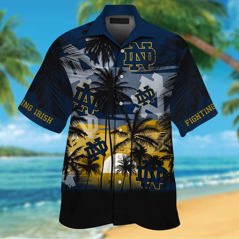 Notre Dame Fighting Irish Tropical Short Sleeve Button Up Tropical Aloha Hawaiian Shirts For Men Women Shirt