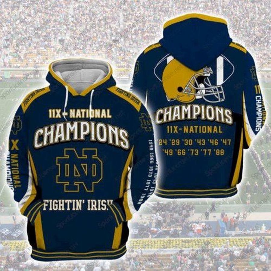 Notre Dame Nfl Anniversary Fighting Irish 3D Hoodie Sweatshirt Zip