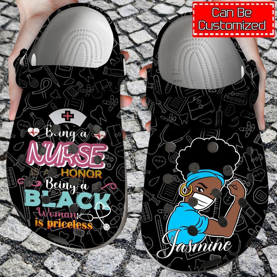 Nurse Crocs - Nurse Personalized Black Clog Shoes