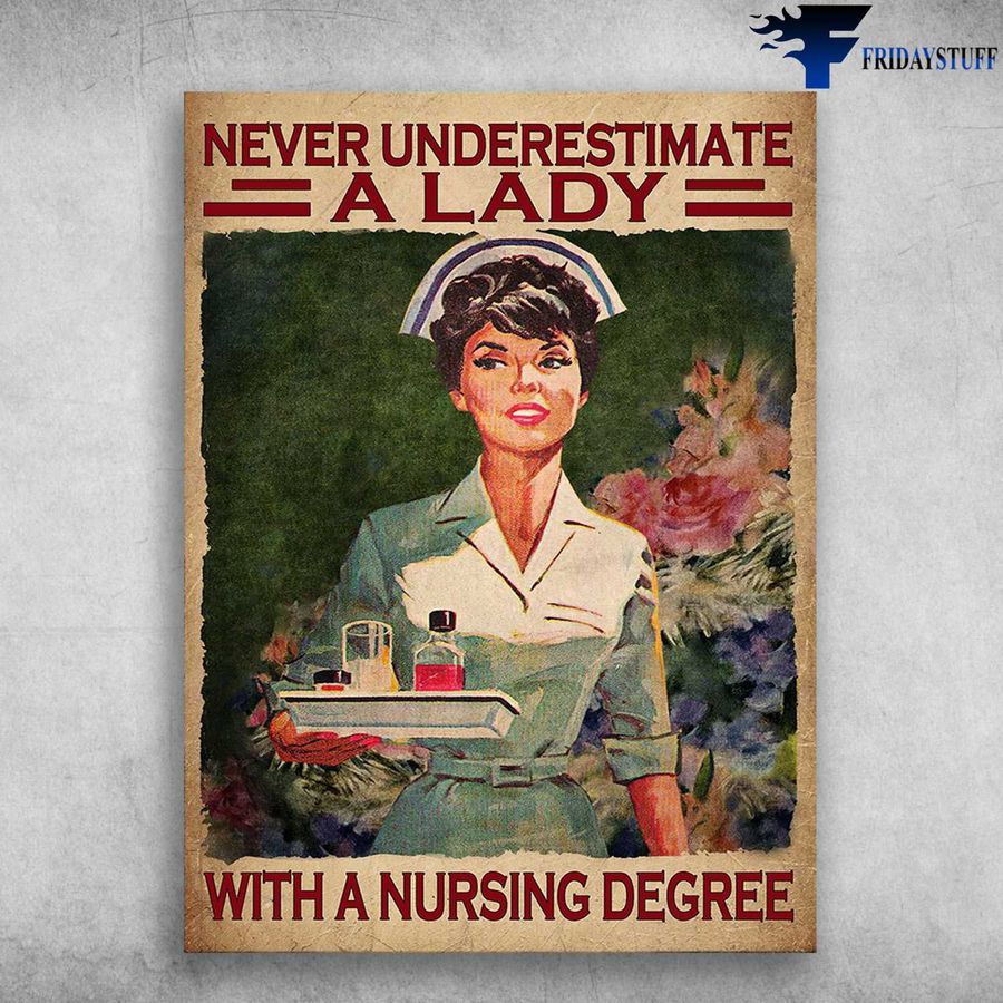 Nurse Poster and Never Underestimate A Lady, With A Nursing Degree Poster