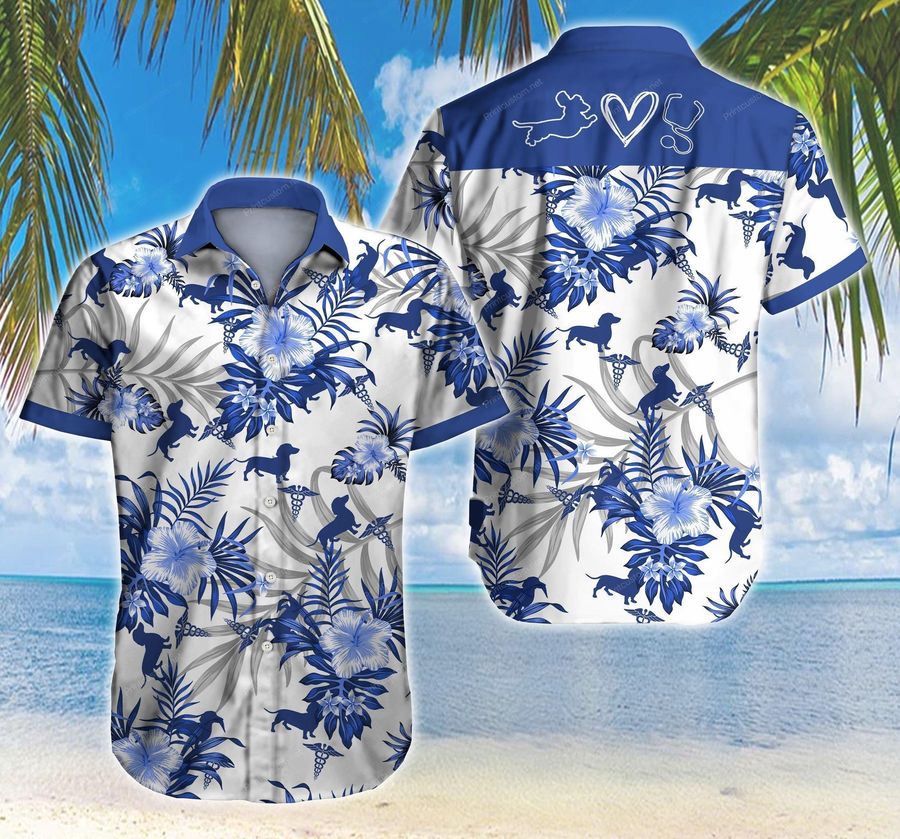 Nurses Dachshund Hawaiian Graphic Print Short Sleeve Hawaiian Casual Shirt N98