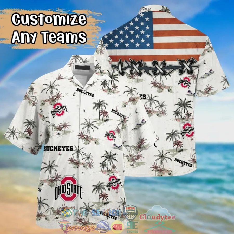Ohio State Buckeyes NCAA USA Flag Palm Tree Hawaiian Shirt – Saleoff