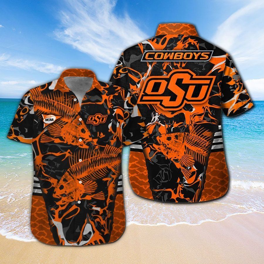 Oklahoma State Cowboys Fishing Short Sleeve Button Up Tropical Aloha Hawaiian Shirts For Men Women