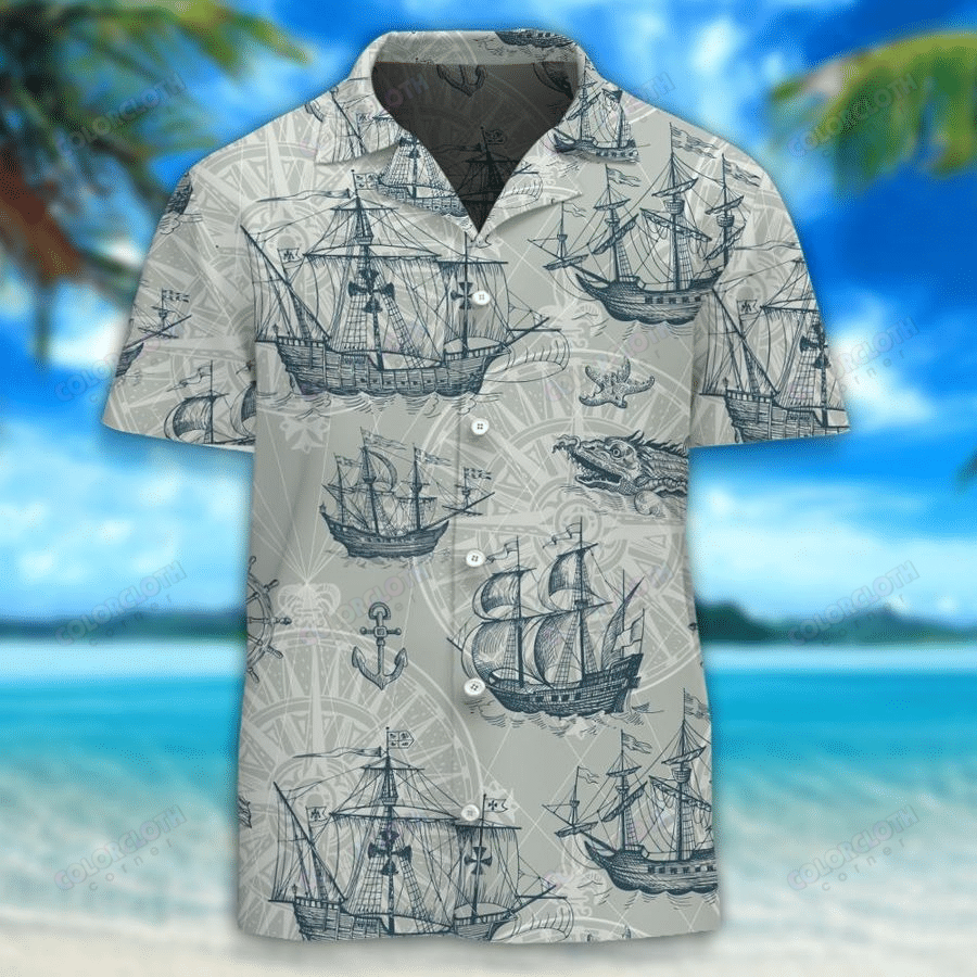 Old Caravel, Vintage Sailboat, Sea Monster Hawaiian Shirt TV056386.png