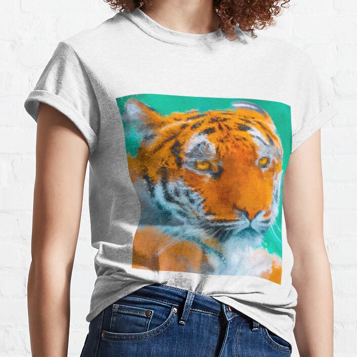 Orange Tiger Oil Paint Artwork, Anime Classic T-Shirt