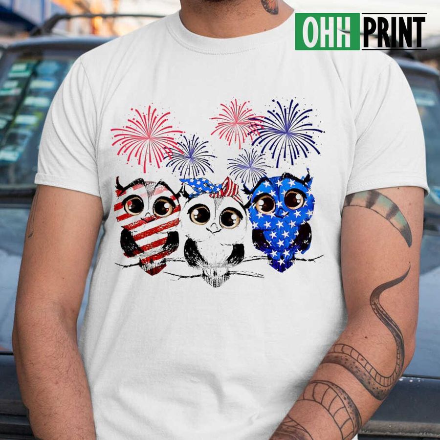 Owl American Flag Colors Owl Lovers Tshirts White