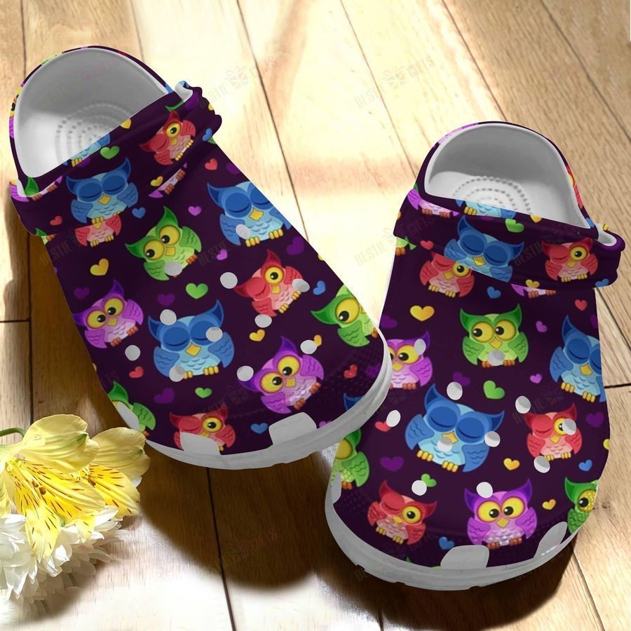 Owl Crocs Classic Clog Whitesole Owl Heart Pattern Shoes