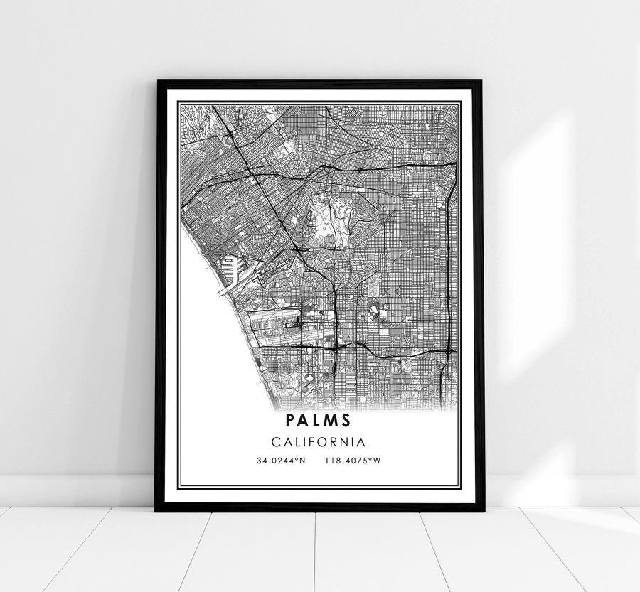 Palms map print poster canvas  California map print poster canvas  Palms city map print poster canvas