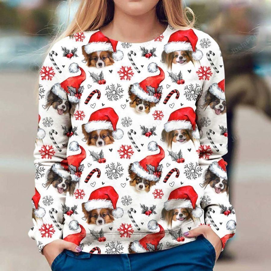 Papillon Ugly Christmas Sweater All Over Print Sweatshirt Ugly Sweater