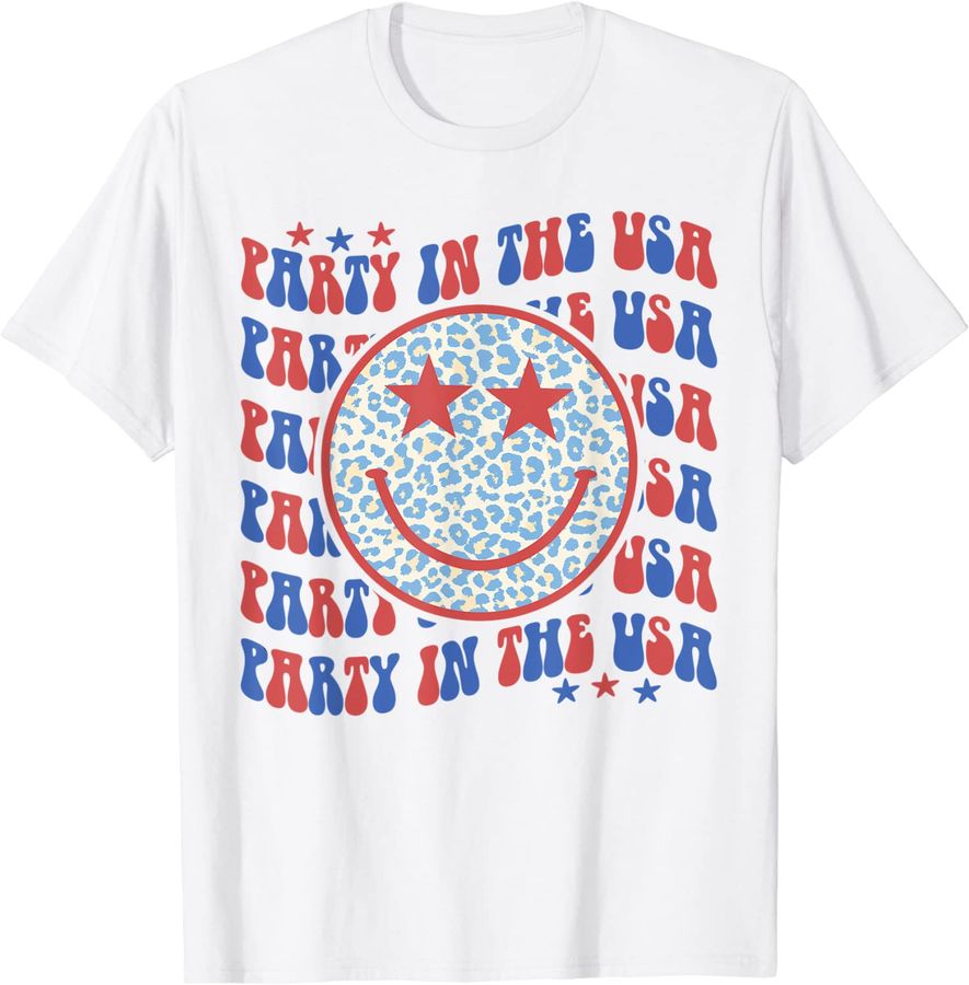 Party In The USA Happy Face Leopard Pattern 4th Of July