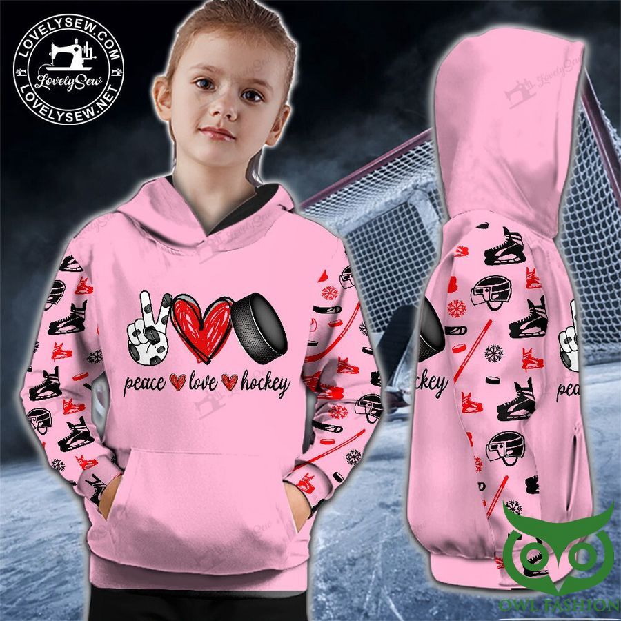 Peace Love Hockey with Patterns Sweer Pink 3D Hoodie