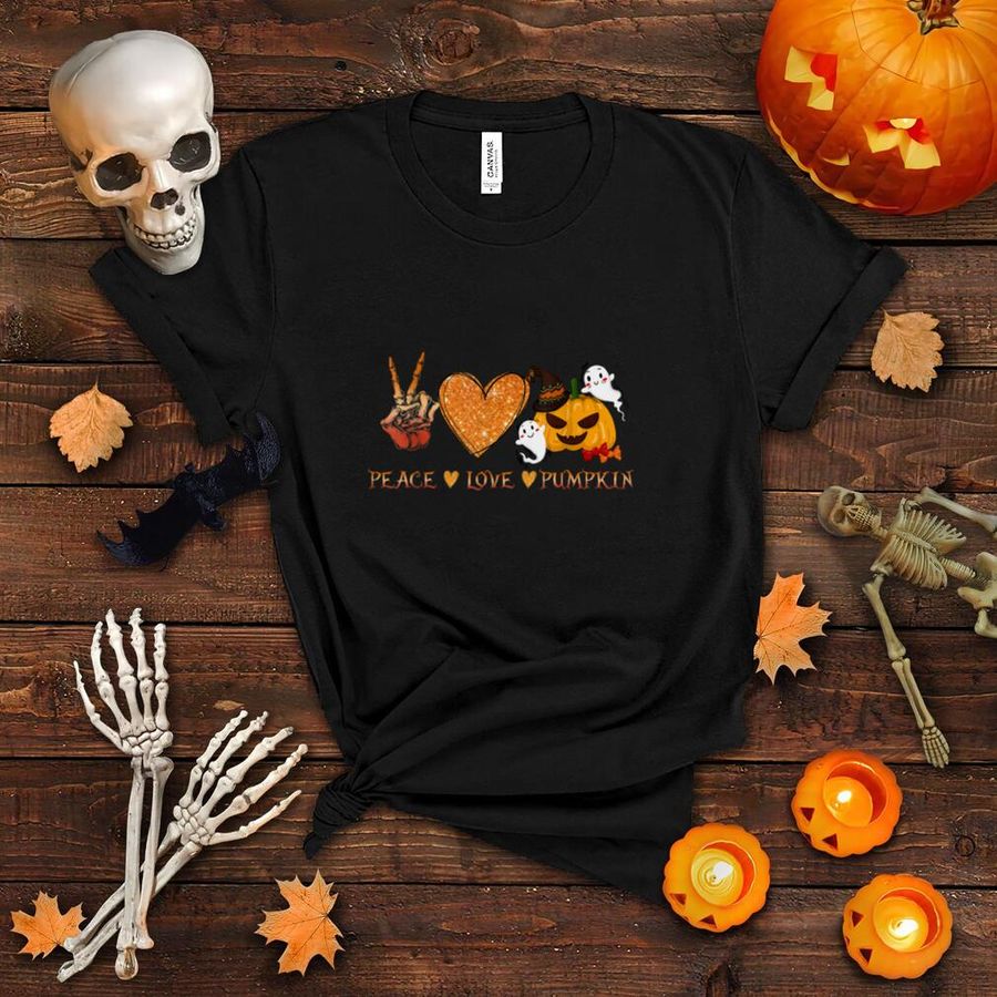 Peace Love Skeleton Fall Pumpkin Leopard Funny Halloween T Shirt