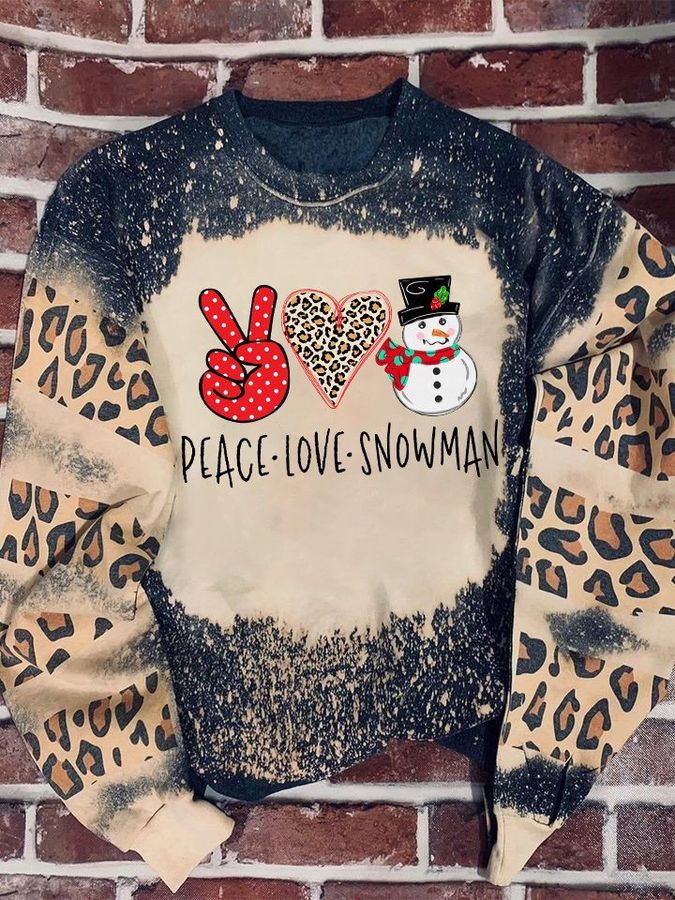 Peace love snowman Leopard Bleached Sweater
