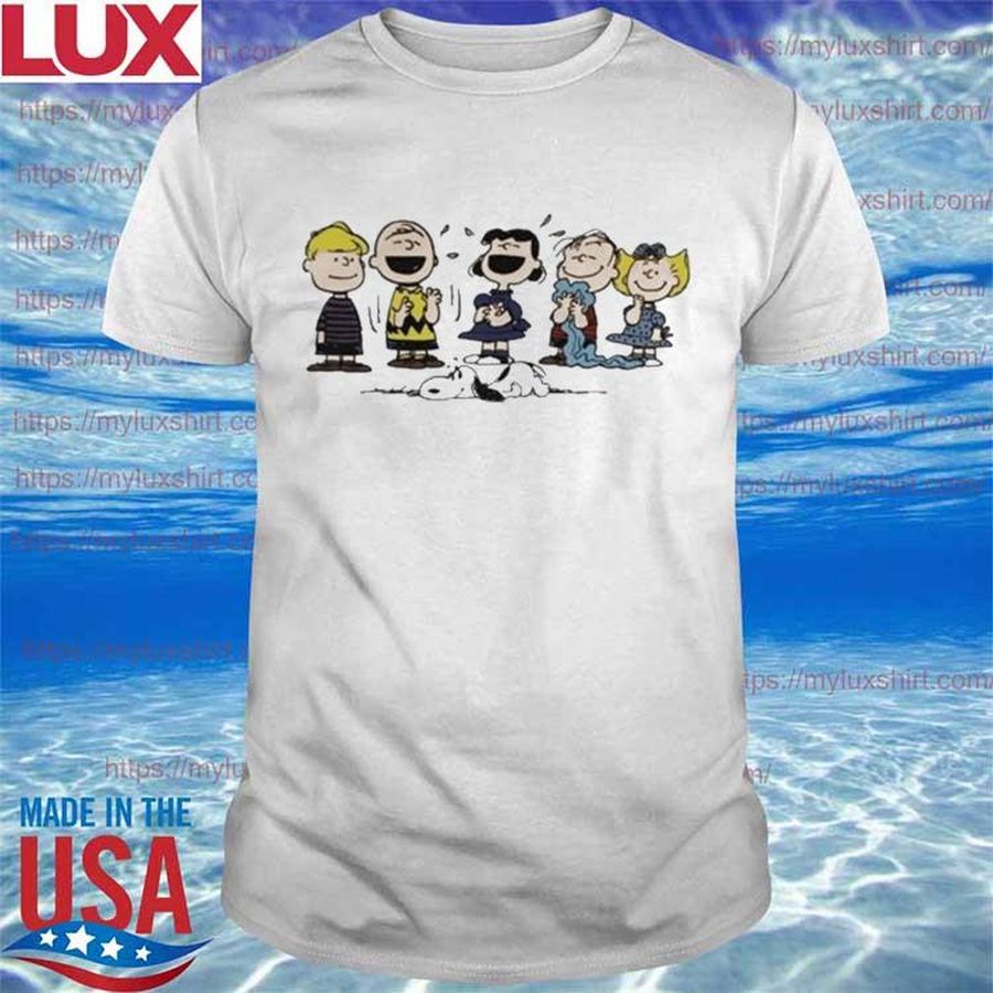Peanuts Charlie Brown Snoopy Linus Lucy Sally Group Laugh Juniors T-Shirt