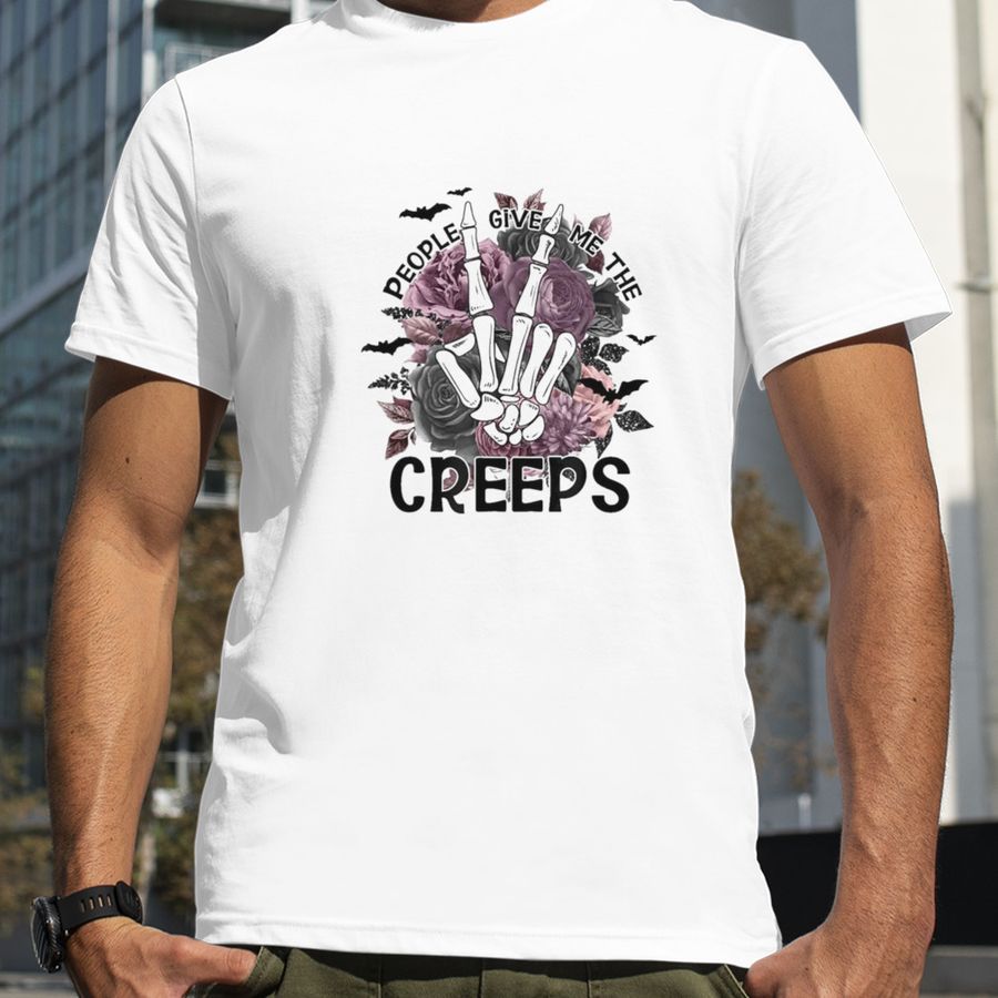 People Give me The Creeps Halloween Skeleton Hand Peace T Shirt