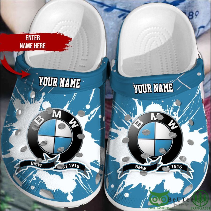 Personalized BMW White Blue Crocs