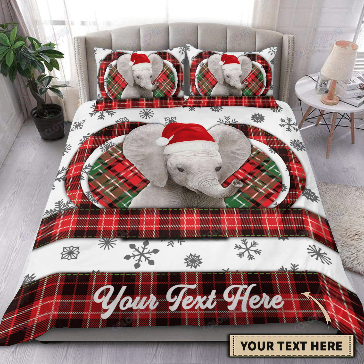 Personalized Christmas Elephant Bedding Set