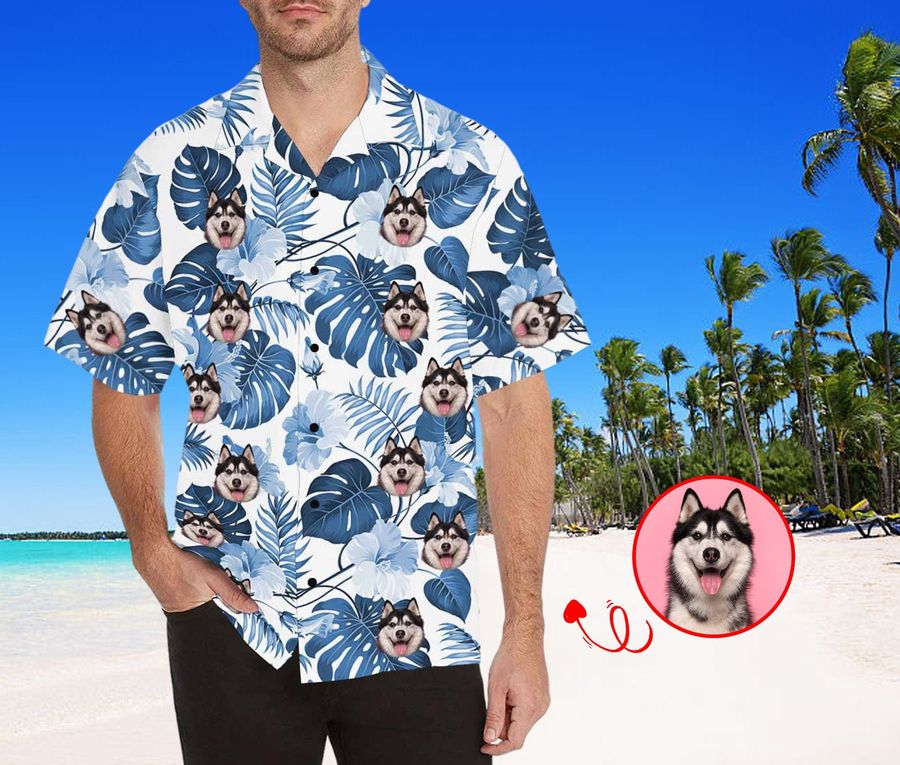 Personalized Dog Face Shirt Custom Shirt with Face Pet Face Shirt Personalized Hawaiian Shirt Custom Men's Shirt Birthday Gift for Him-3
