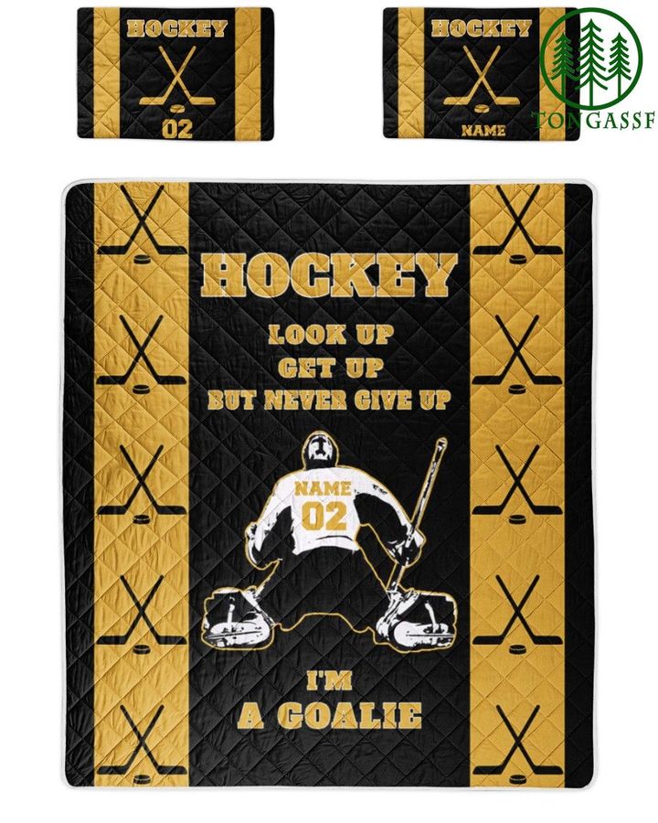 Personalized Hockey Look up Get up Goalie Quilt Bed Set