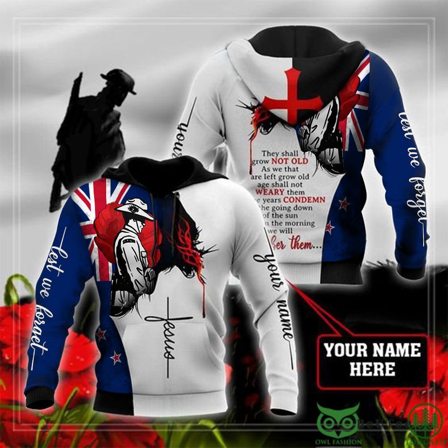 Personalized Name New Zealand Poppy Lest We Forget Memorial Veterans 3D Hoodie