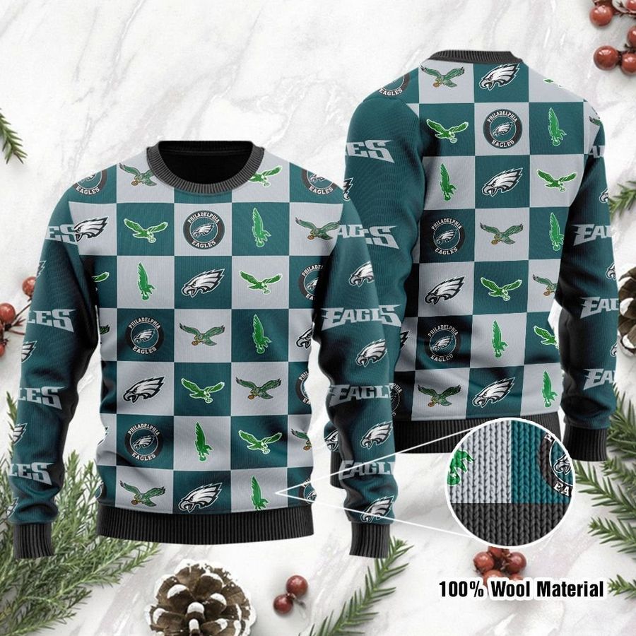 Philadelphia Eagles Logo Checkered Flannel Design Ugly Christmas Sweater Ugly