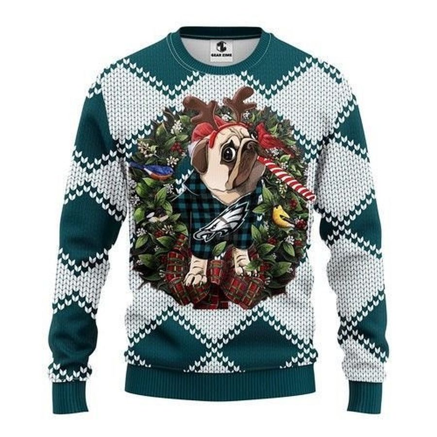 Philadelphia Eagles Pug Dog Ugly Christmas Sweater All Over Print