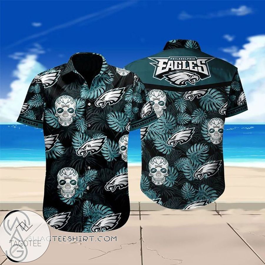 Philadelphia Eagles Skulls Tropical Hawaiian Shirt