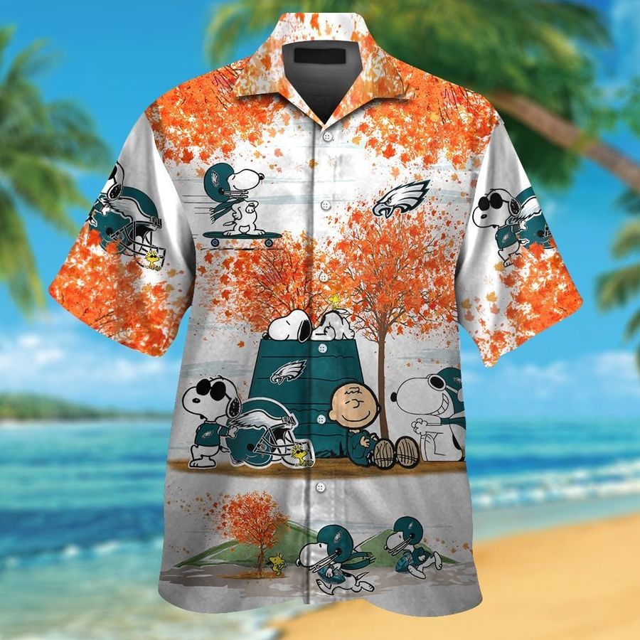 Philadelphia Eagles Snoopy Autumn Short Sleeve Button Up Tropical Aloha Hawaiian Shirts For Men Women